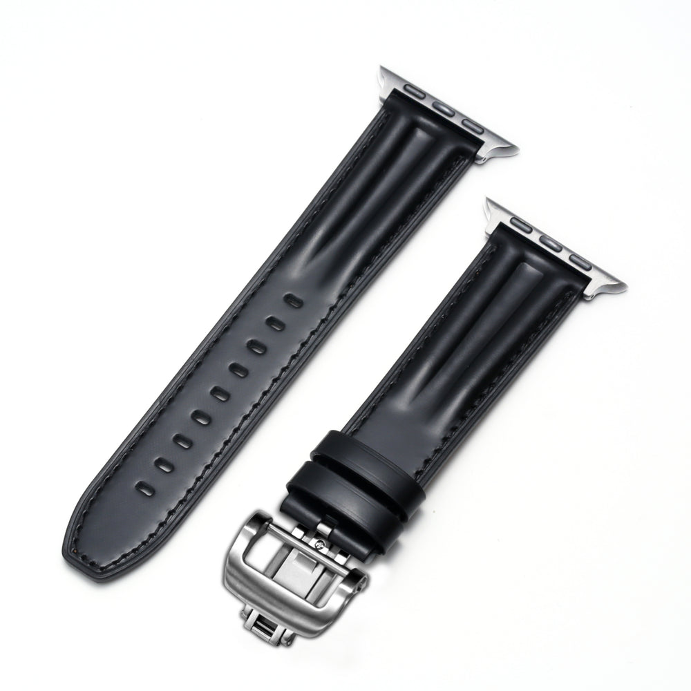 Luxury Full-Grain Leather Butterfly Buckle Band for Apple Watch