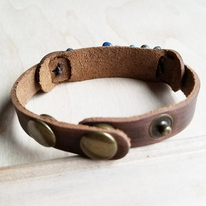 Genuine Leather Narrow Cuff with Turquoise Regalite Stones 006v