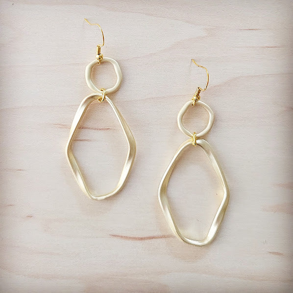Matte Gold Hoop Earrings with Oval Hoop Dangle 203u