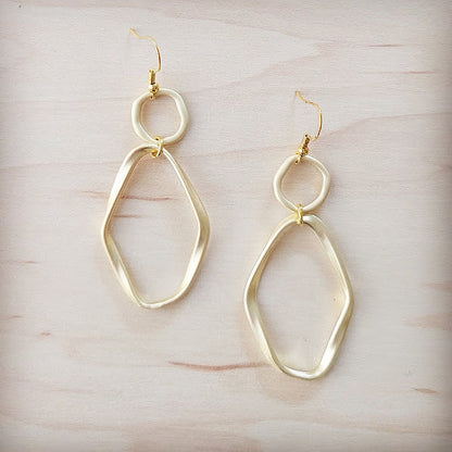 Matte Gold Hoop Earrings with Oval Hoop Dangle 203u