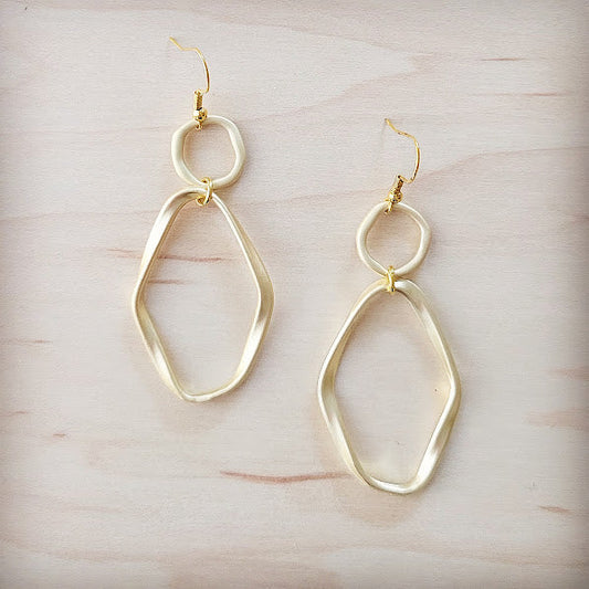 Matte Gold Hoop Earrings with Oval Hoop Dangle 203u