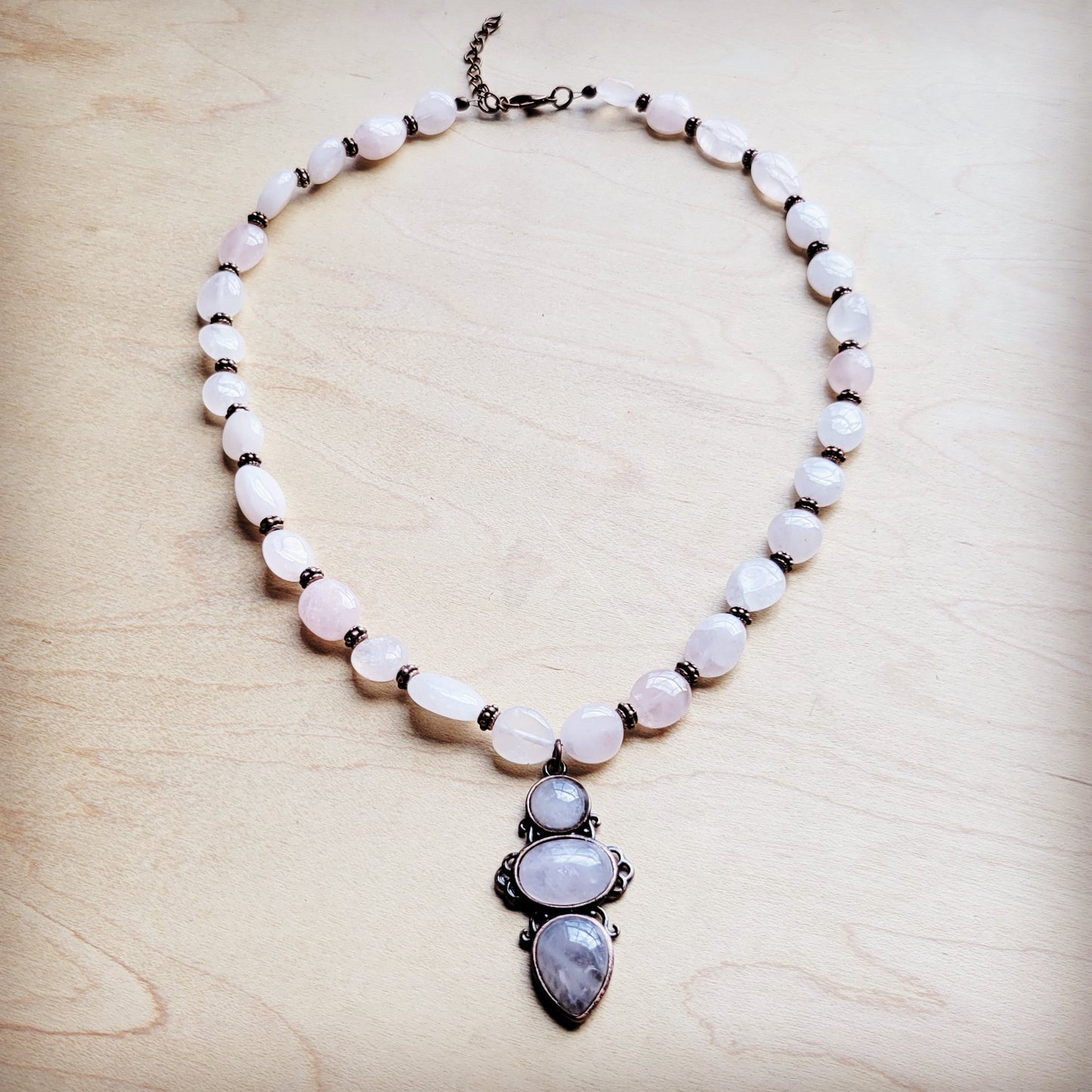 Rose Quartz Beaded Collar Necklace w/ Pendant 260d