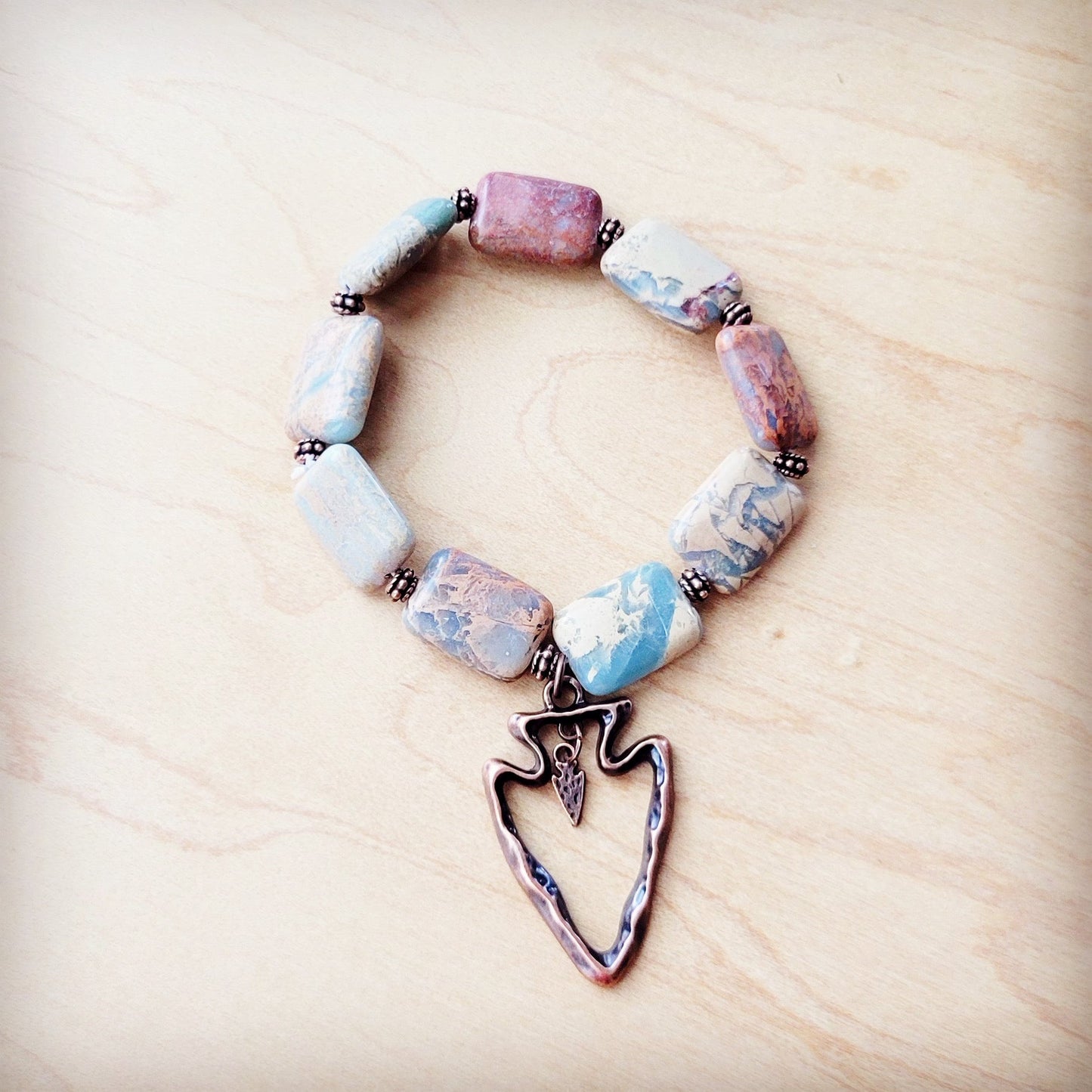 Genuine Aqua Terra Beaded Bracelet w/ Copper Arrow 810v