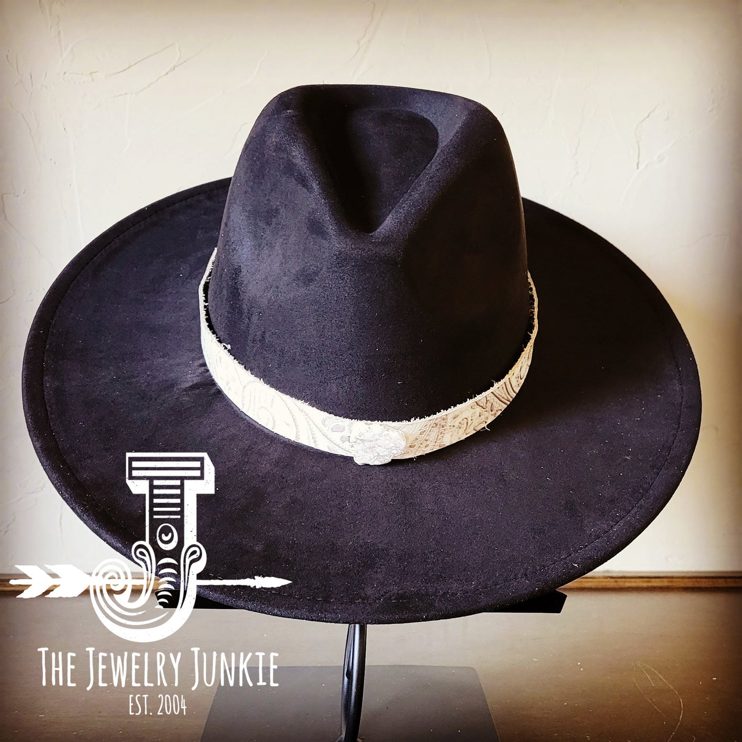 Boho Western Felt Hat w/ Choice of Leather Hat Band w/ Turquoise Slab-Black 980j