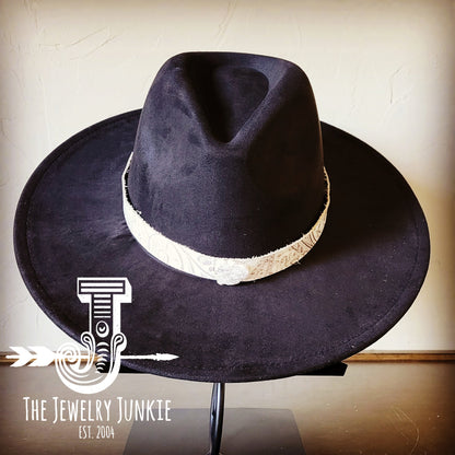 Boho Western Felt Hat w/ Choice of Leather Hat Band w/ Turquoise Slab-Black 980j