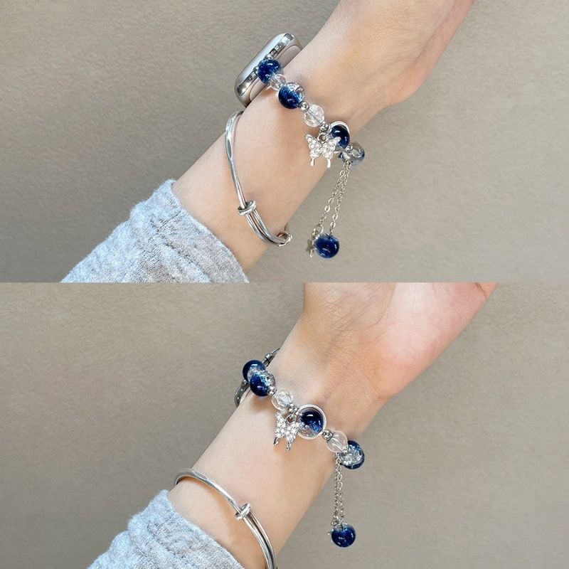 Blue Star Diamond Butterfly Chic Tweed Women's Watch Strap for Apple Watch Ultra/S9/S8/S7/S6/S5/S4/S3/S2/S1