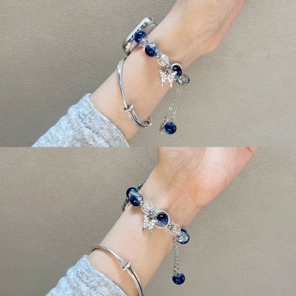 Blue Star Diamond Butterfly Chic Tweed Women's Watch Strap for Apple Watch Ultra/S9/S8/S7/S6/S5/S4/S3/S2/S1