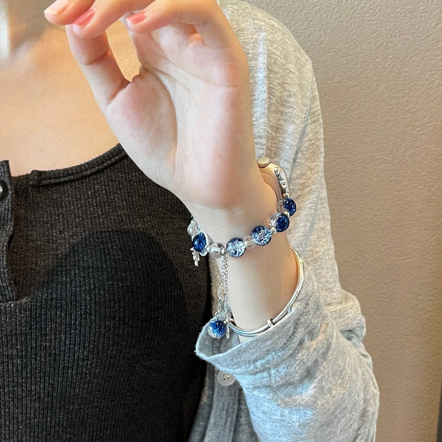 Blue Star Diamond Butterfly Chic Tweed Women's Watch Strap for Apple Watch Ultra/S9/S8/S7/S6/S5/S4/S3/S2/S1