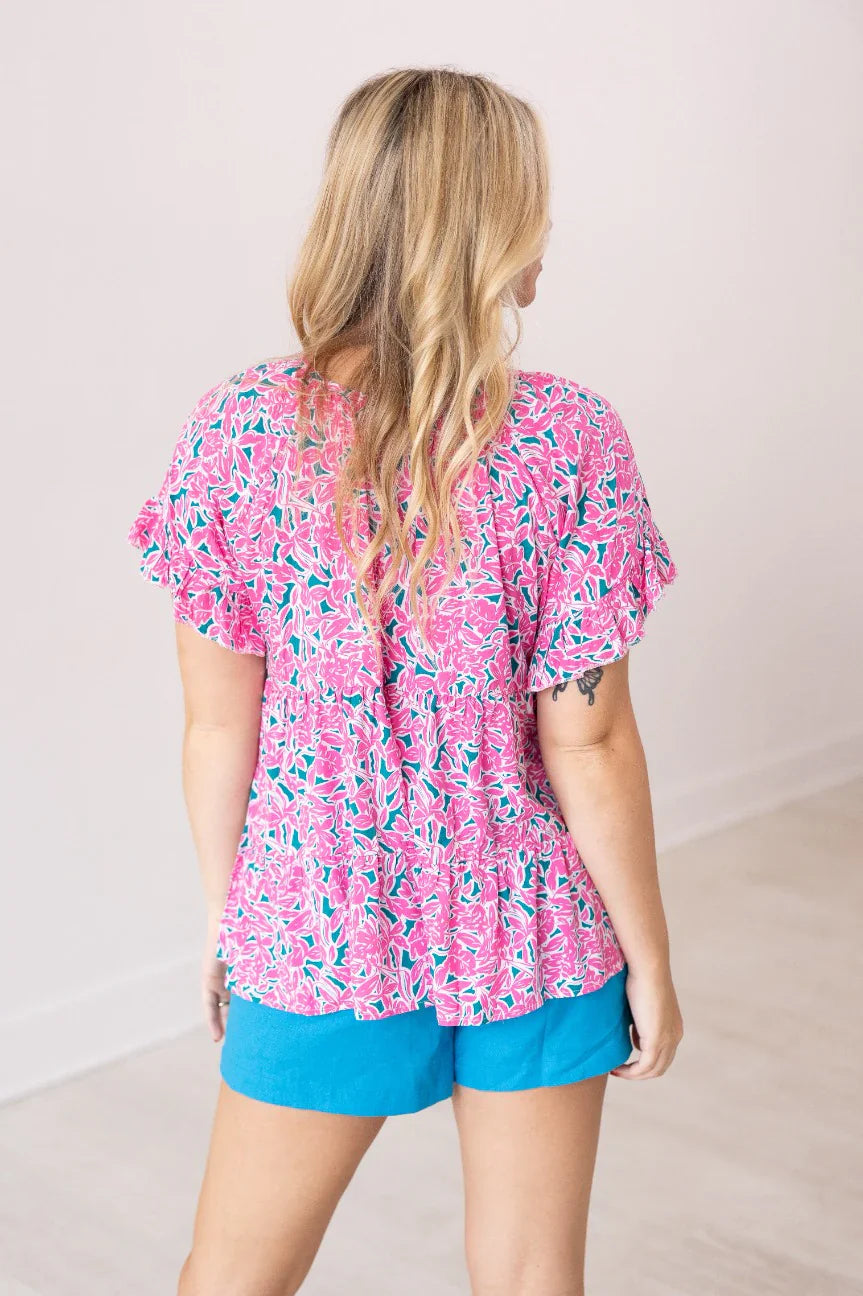 Pinks & Greens Floral Babydoll Blouse