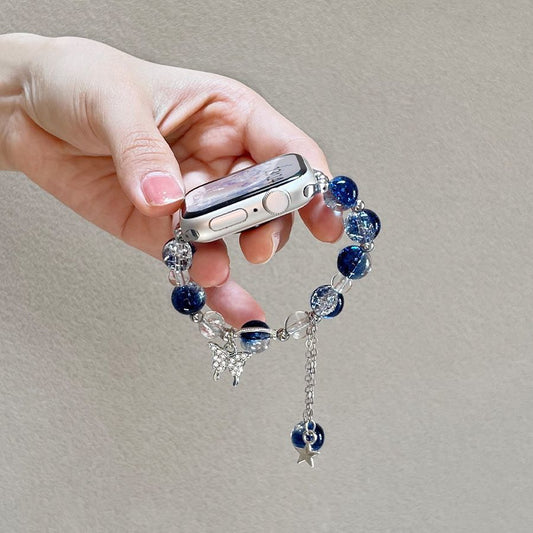 Blue Star Diamond Butterfly Chic Tweed Women's Watch Strap for Apple Watch Ultra/S9/S8/S7/S6/S5/S4/S3/S2/S1