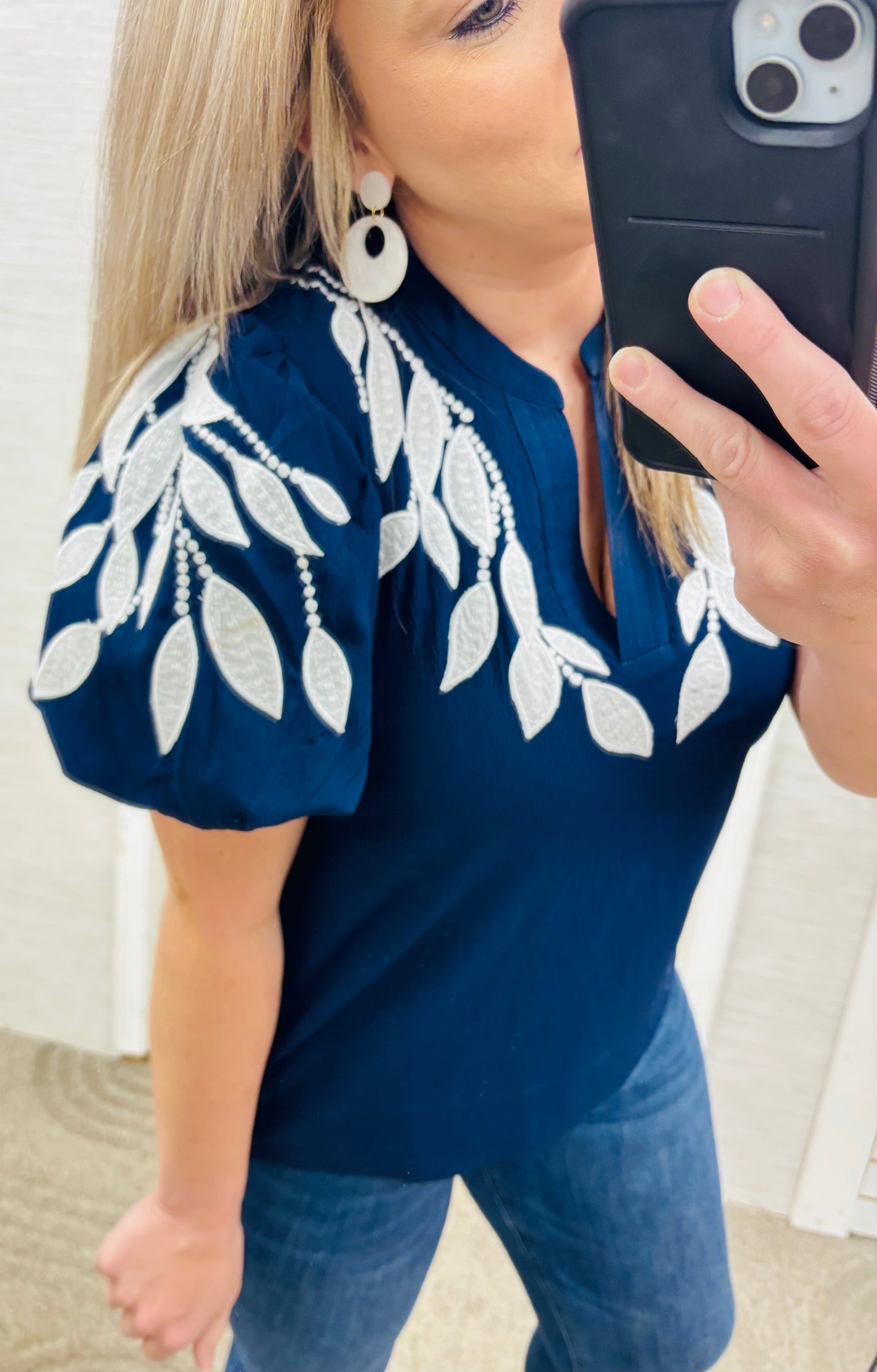 Navy Ivy Embroidered Blouse