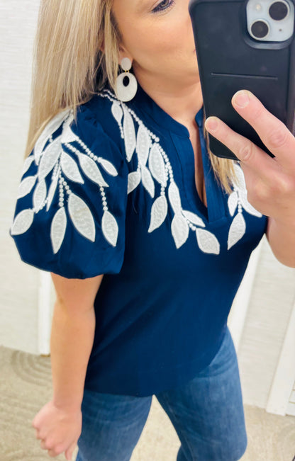 Navy Ivy Embroidered Blouse