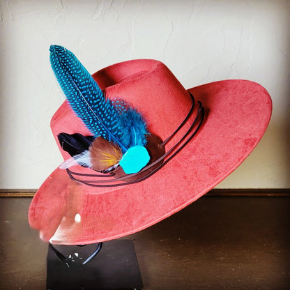 Boho Western Felt Hat w/ Choice of Turquoise Hat Accent-Rust 983a