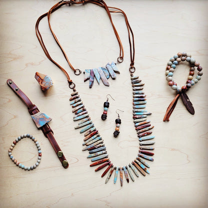 Aqua Terra and Wood Drop Earrings 225d