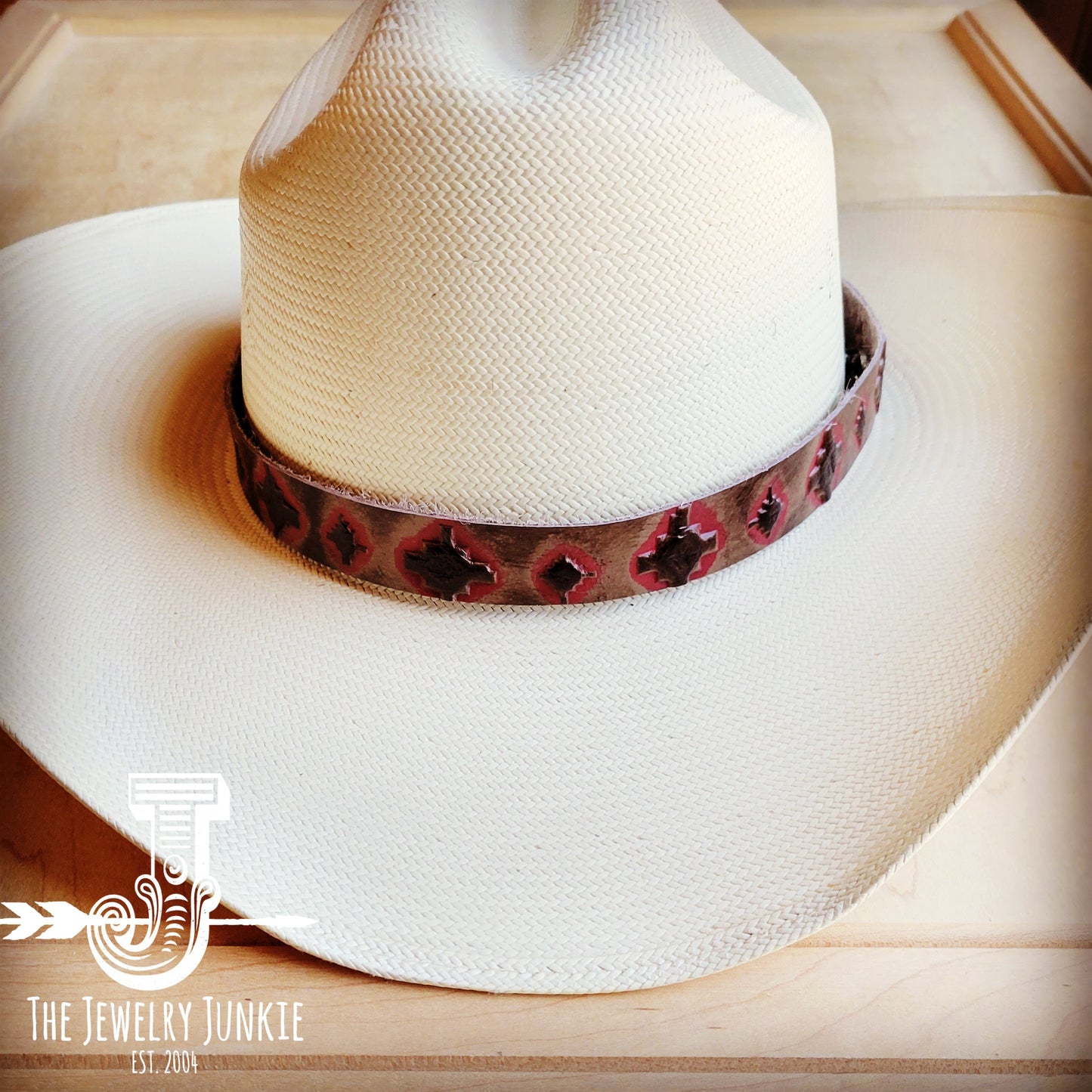 Red & Brown Navajo Embossed Leather Hat Band Only 950k