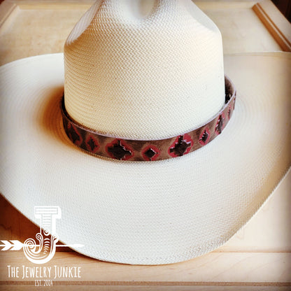 Red & Brown Navajo Embossed Leather Hat Band Only 950k
