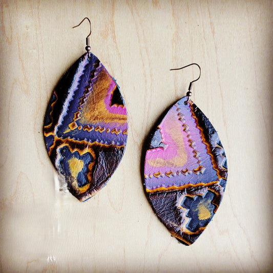 Leather Oval Earring-Magenta Navajo 215m