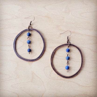 Western Copper Hoop Earrings w/ Blue Lapis Beads 225w