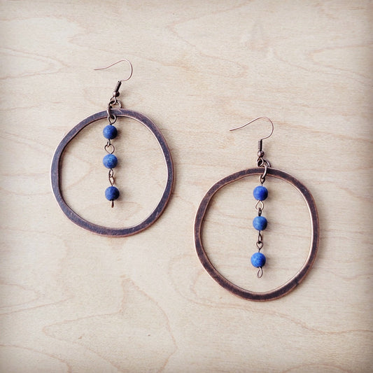 Western Copper Hoop Earrings w/ Blue Lapis Beads 225w