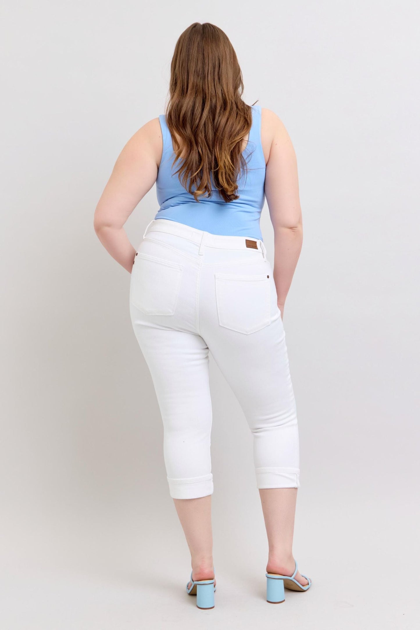Mid Rise White Capri W/Cuff