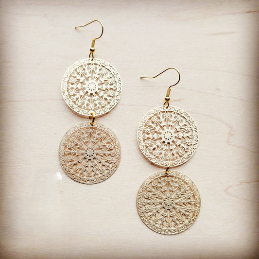 Matte Gold Dangle Filigree Earrings 212m