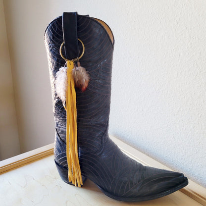 Boho Western Boot Bling Charm with Leather Fringe 500d