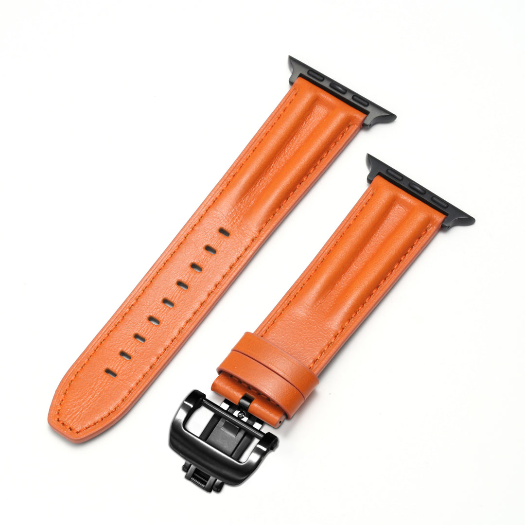 Luxury Full-Grain Leather Butterfly Buckle Band for Apple Watch