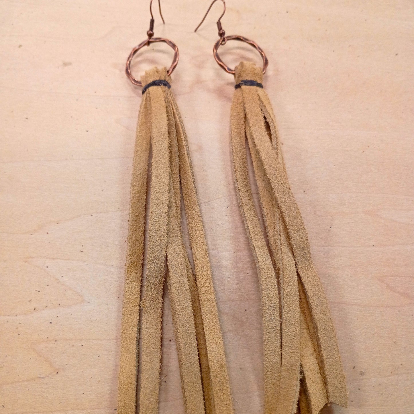 Genuine Leather Tassel Earring-Cream 205b