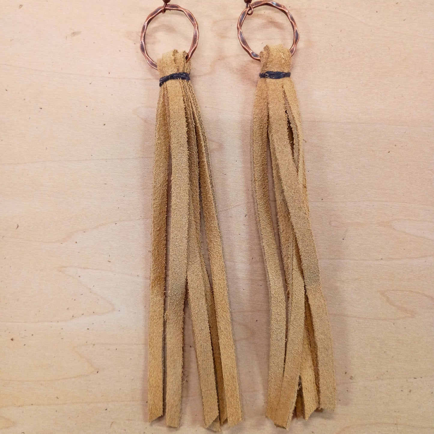 Genuine Leather Tassel Earring-Cream 205b