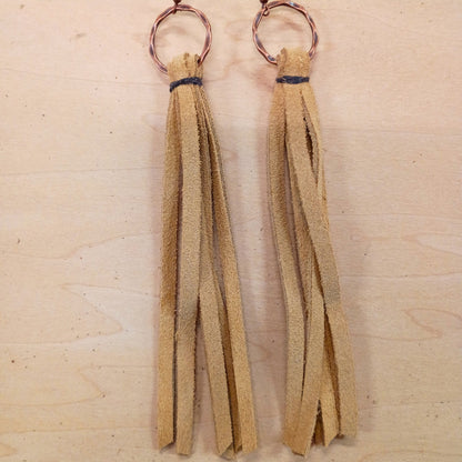 Genuine Leather Tassel Earring-Cream 205b