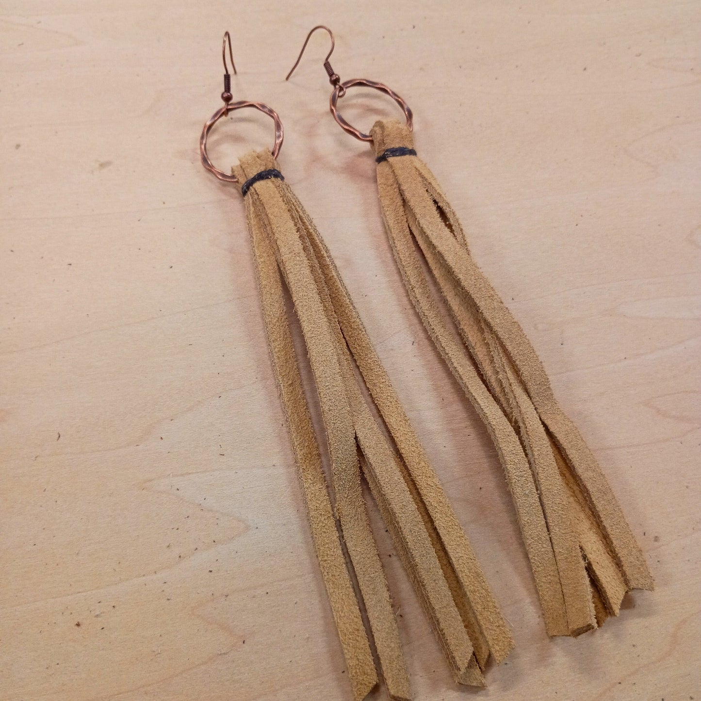 Genuine Leather Tassel Earring-Cream 205b