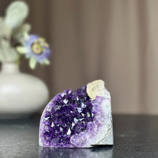 Unique Amethyst Cluster with calcite, February birthstone, Meditation crystals, Amethyst Geode