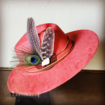 Boho Western Felt Hat w/ Choice of Turquoise Hat Accent-Rust 983a