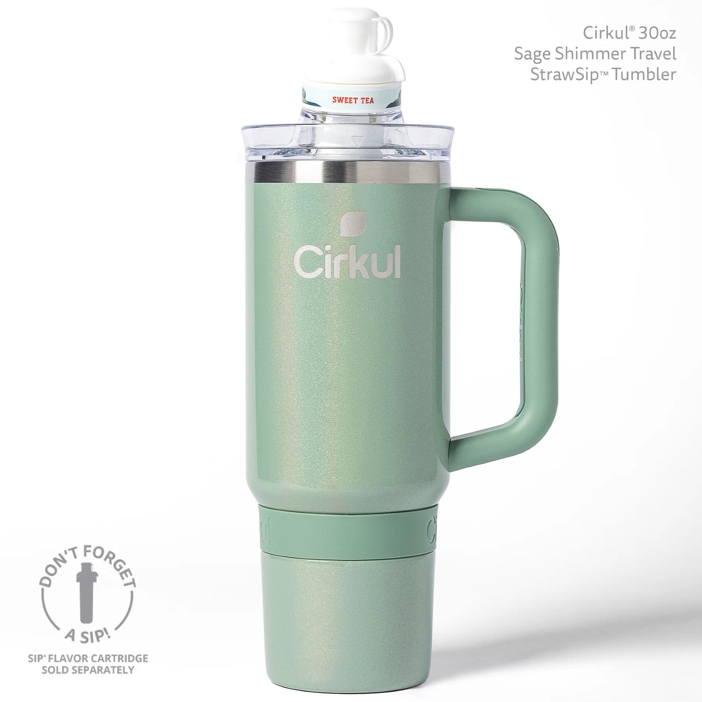 Cirkul 30oz Travel StrawSip Double-Wall Insulated Stainless Steel Tumbler with Handle, Azure Shimmer (Light Teal Sparkle)