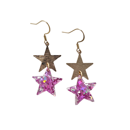 Starry Earrings - Pink Glitter