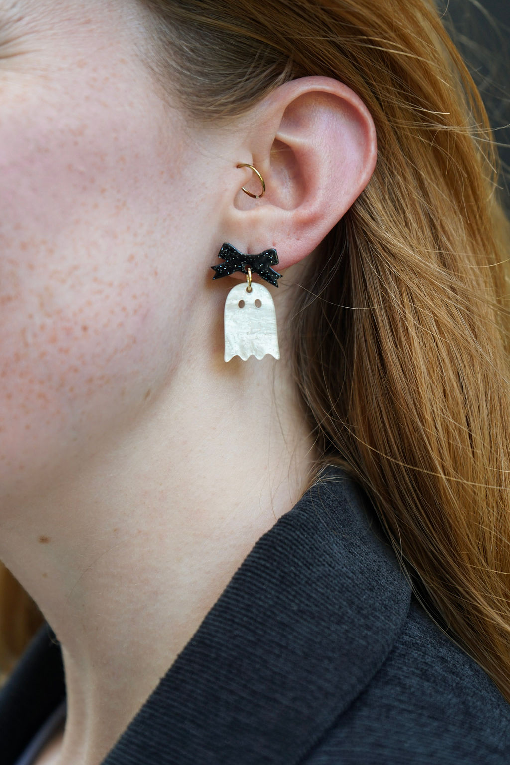 Mini Bow Ghost Earrings - White Shimmer