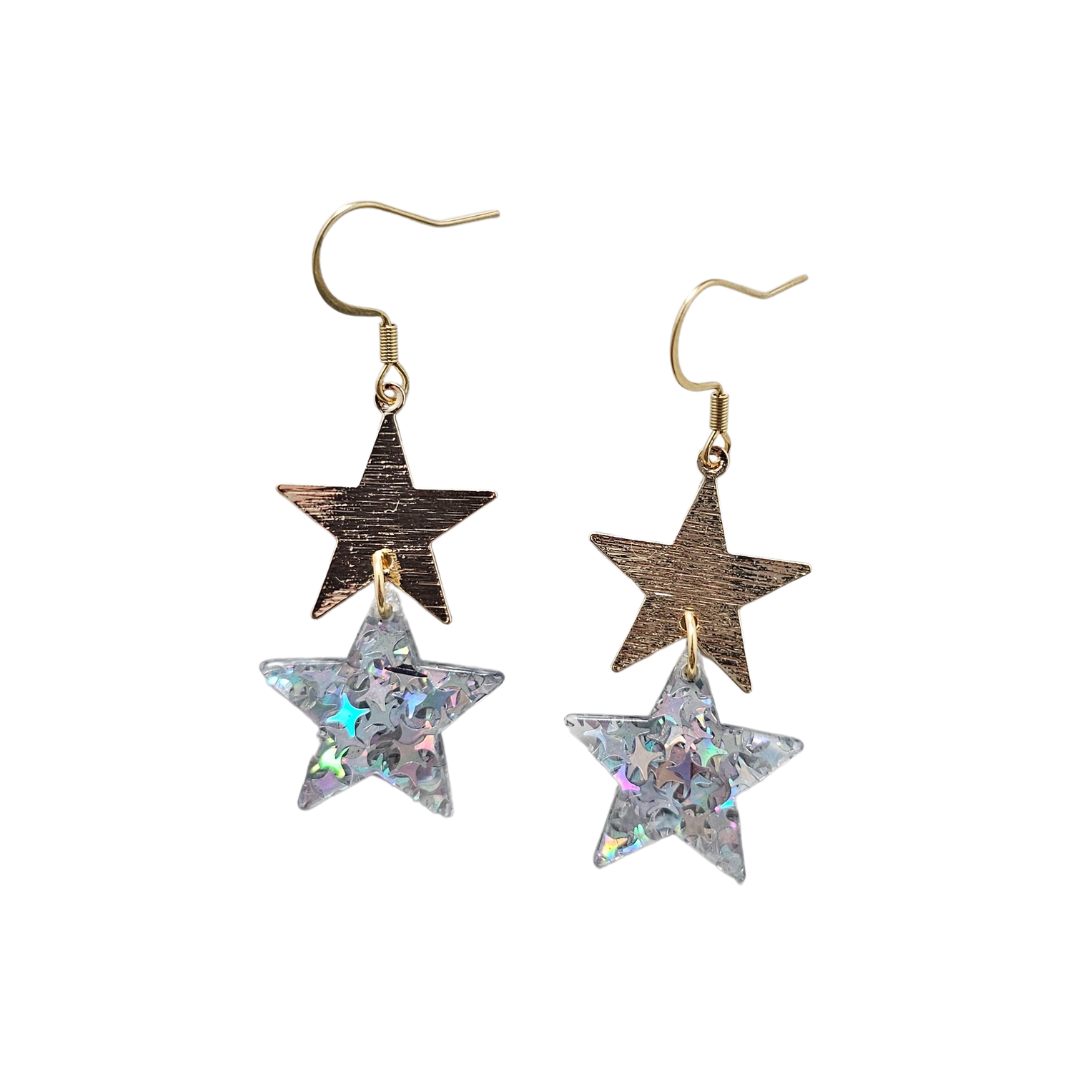 Starry Earrings - Silver Glitter