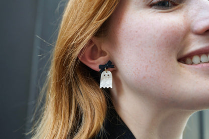 Mini Bow Ghost Earrings - Light Pink Shimmer