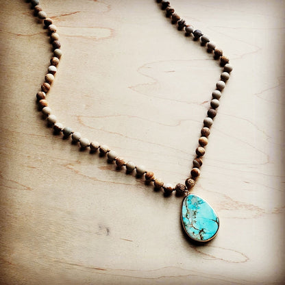 Bohemian Beaded Jasper Necklace with Ocean Agate Pendant 245u