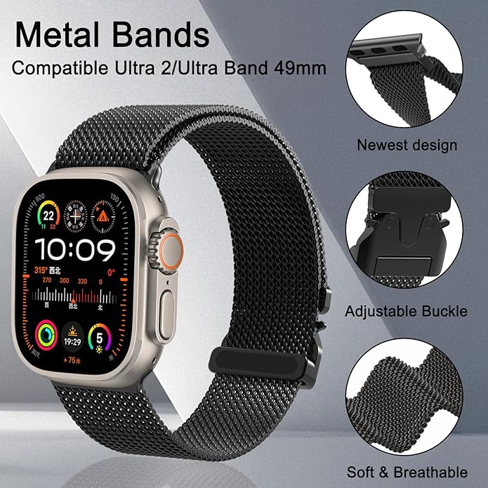 Magnetic Umbrella Buckle Milanese Stainless Steel Strap for Apple Watch
