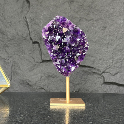 Natural Amethyst Geode, Galaxy Crystal on Metal Stand