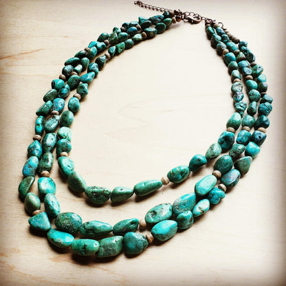 Triple Strand Natural Turquoise & Wood Collar Necklace 250m
