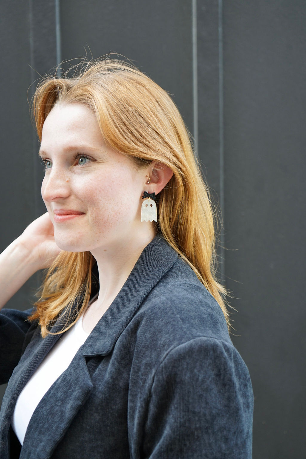 Bow Ghost Earrings - White Shimmer