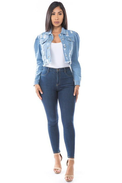 WOMEN FASHION DENIM CROP JACKET