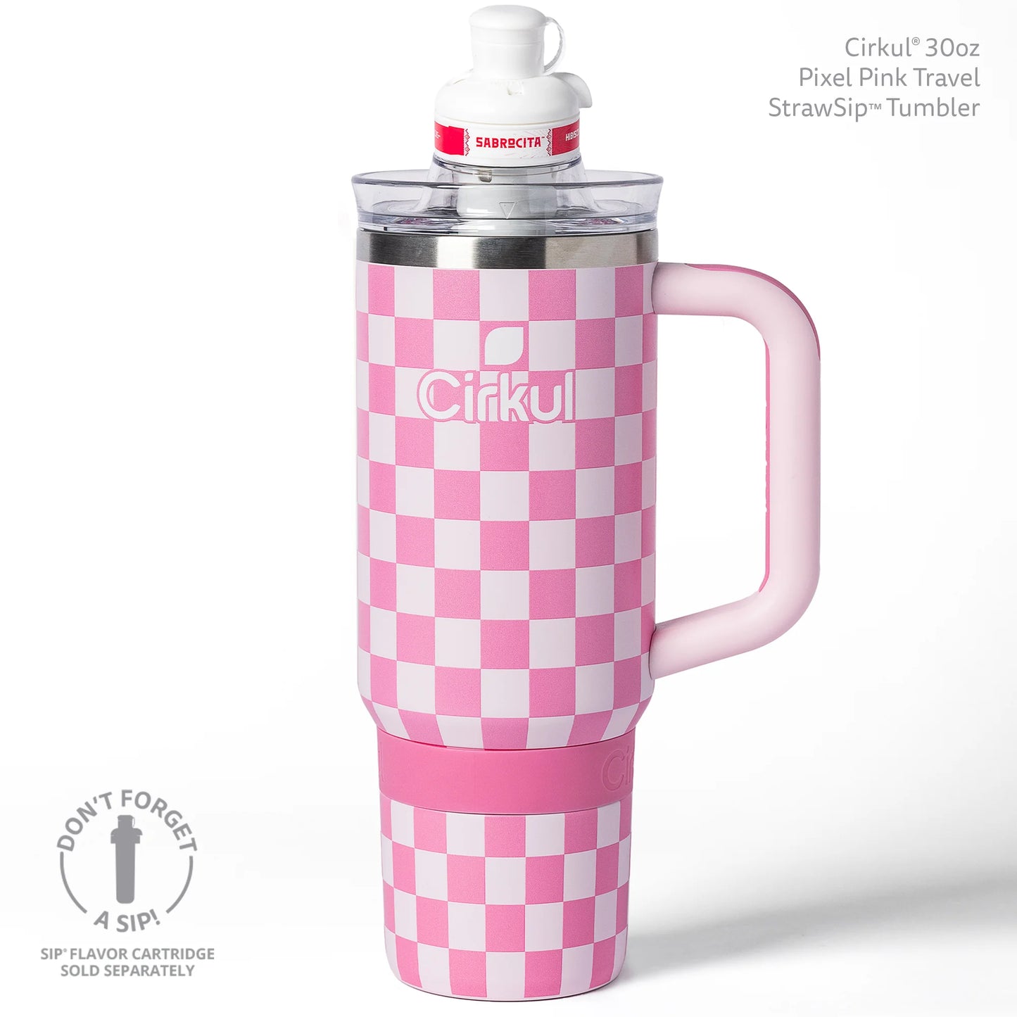 Cirkul 30oz Travel StrawSip Double-Wall Insulated Stainless Steel Tumbler with Handle, Azure Shimmer (Light Teal Sparkle)