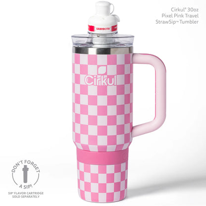 Cirkul 30oz Travel StrawSip Double-Wall Insulated Stainless Steel Tumbler with Handle, Azure Shimmer (Light Teal Sparkle)