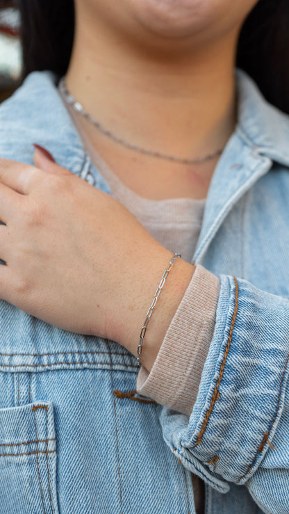 Luxe Silver Delicate Paper Clip Bracelet