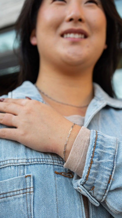 Luxe Silver Delicate Paper Clip Bracelet