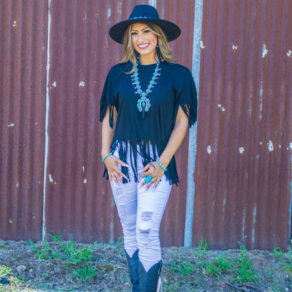 Turquoise Squash Blossom Necklace w/ Short Black Tassel 261y