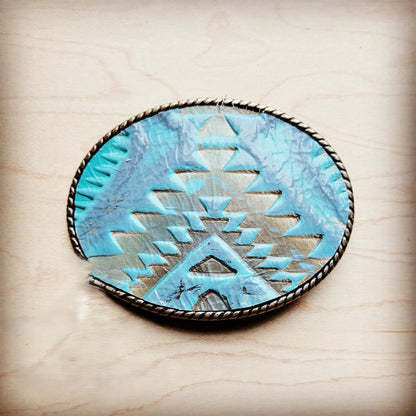 **Rope Edge Leather Belt Buckle Distressed Turquoise 903p